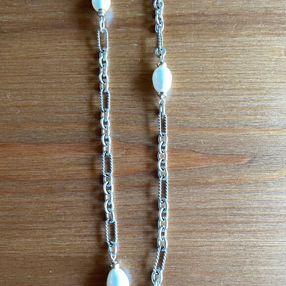 VTG David Yurman Figaro Chain Silver and Gold Pearl Necklace - 36 inches - Picture 14 of 16